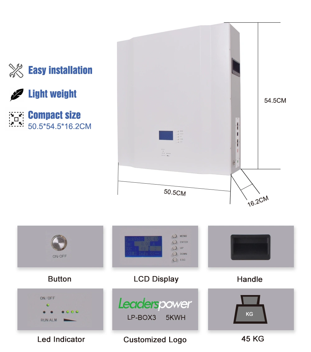 Powerwall 5kwh 10kwh LiFePO4 Lithium Battery 51.2V 100ah 200ah 6000 Cycles Long Battery Life Max Charge 150A Stable and Safe