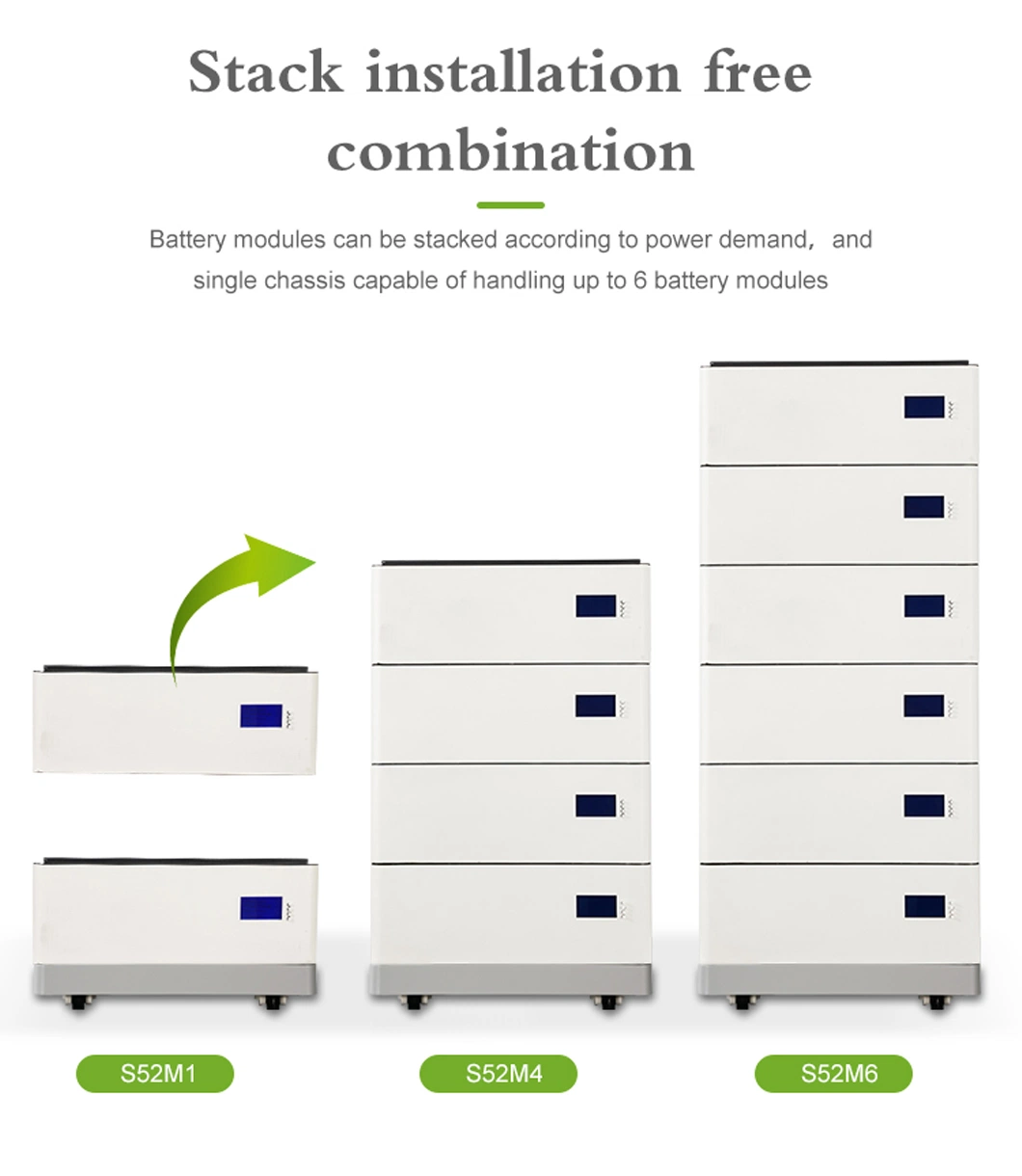 5.2kwh Residential Energy Storage Module Battery Movable and Stackable 51.2V102ah Lithium Battery Home Solar Power