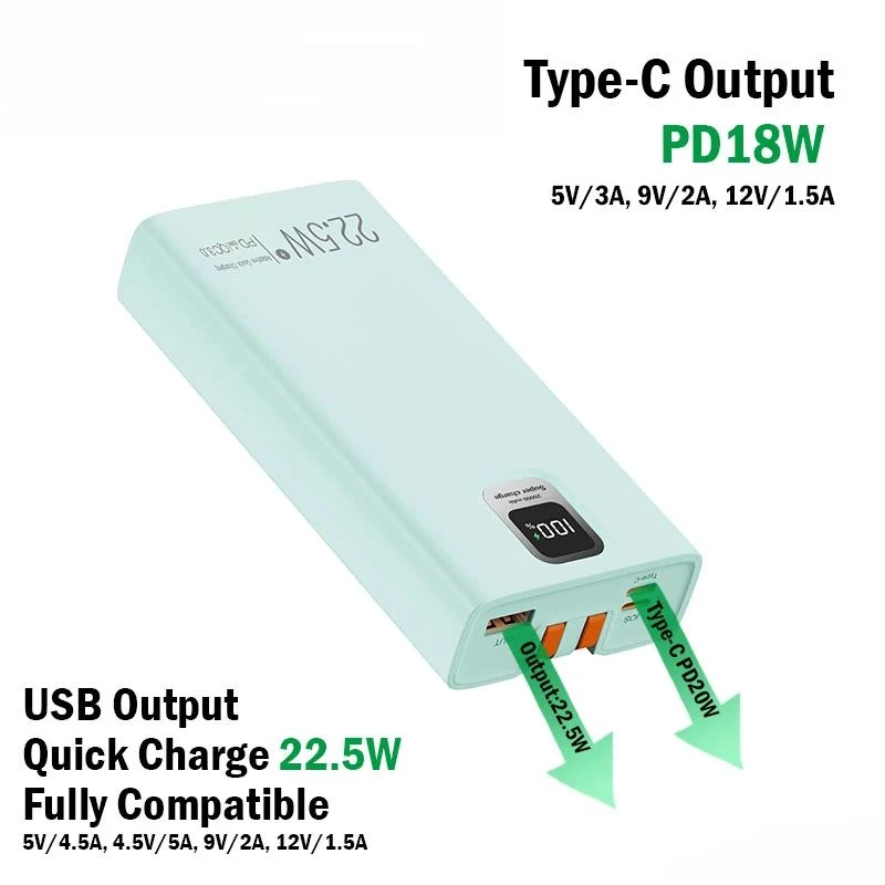 20000mAh Fast Charging Mobile Power Supply with Type-C and Lighting Cable