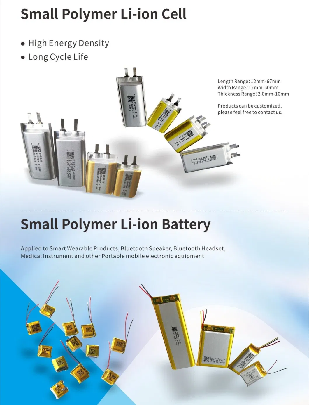 Rechargeable Polymer Lithium Ion Battery for Wearing Products and Portable Medical Instrument