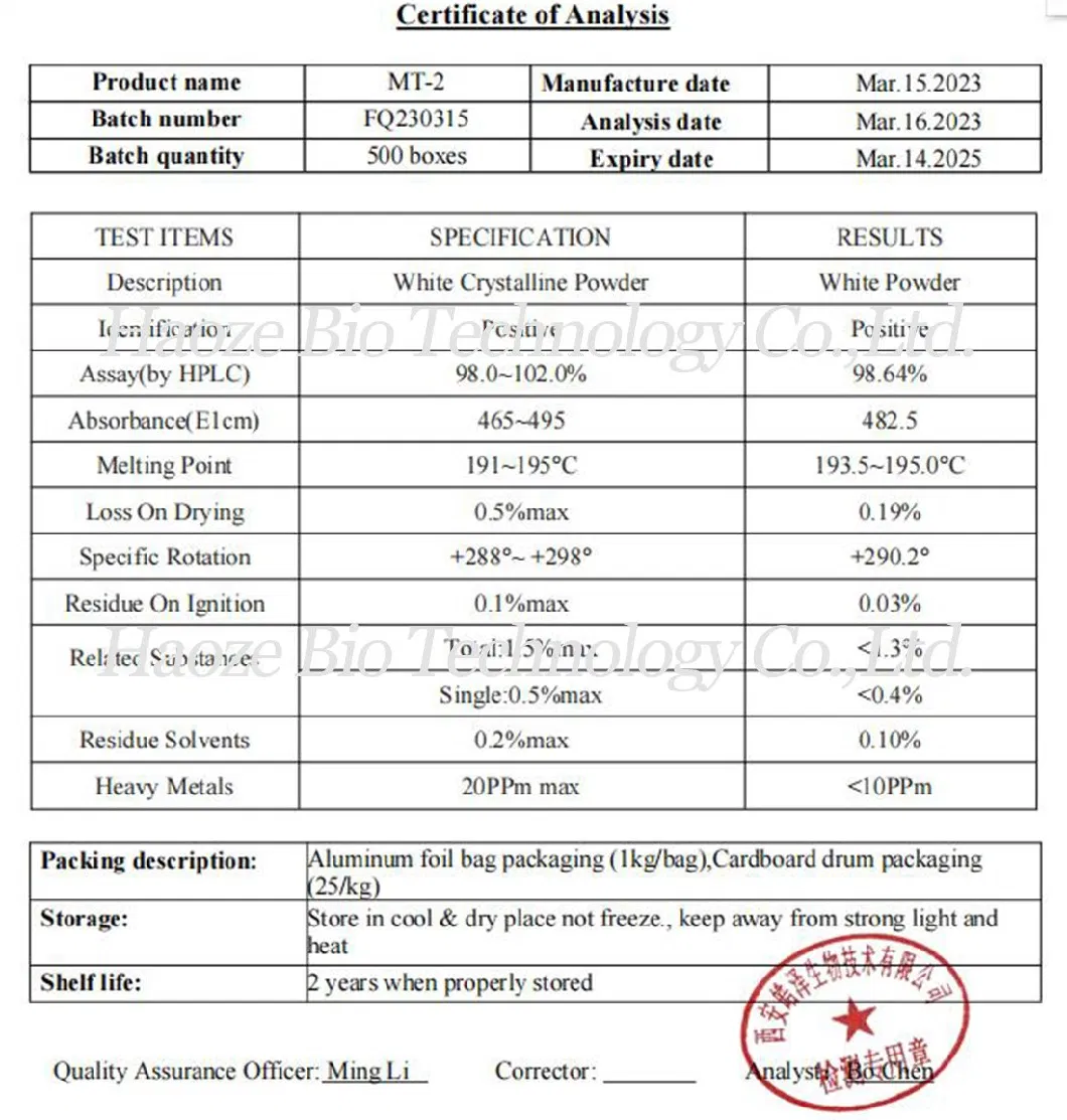 CAS 121062-08-6 Mt2 High Purity Customized Peptide Power Melanotan II