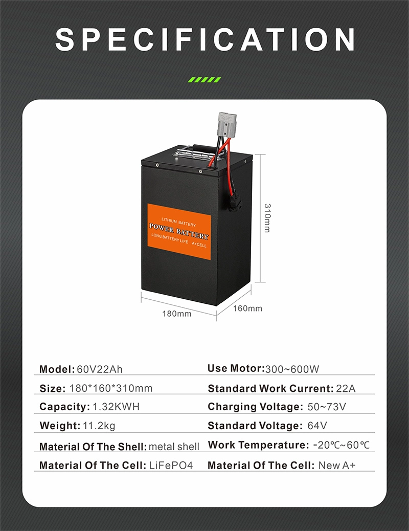 Best Seller LiFePO4 Lithium Battery 60V 22ah BMS Metal Shell Long Life for Electric Vehicle Forklift Golf Cart