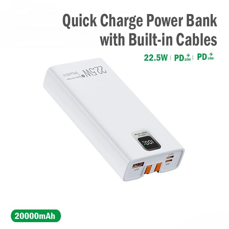 20000mAh Fast Charging Mobile Power Supply with Type-C and Lighting Cable