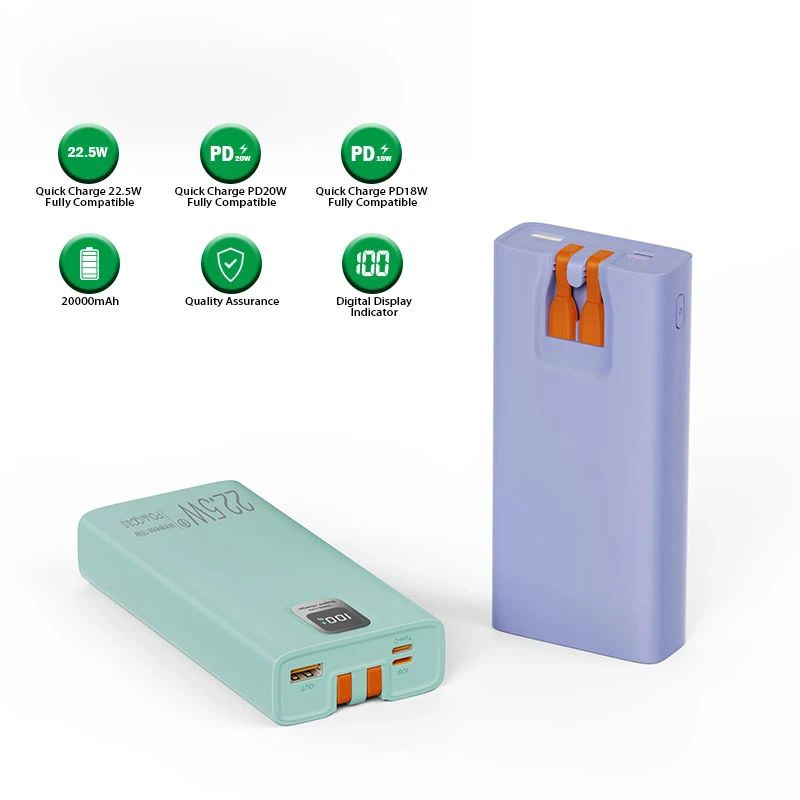 20000mAh Fast Charging Mobile Power Supply with Type-C and Lighting Cable