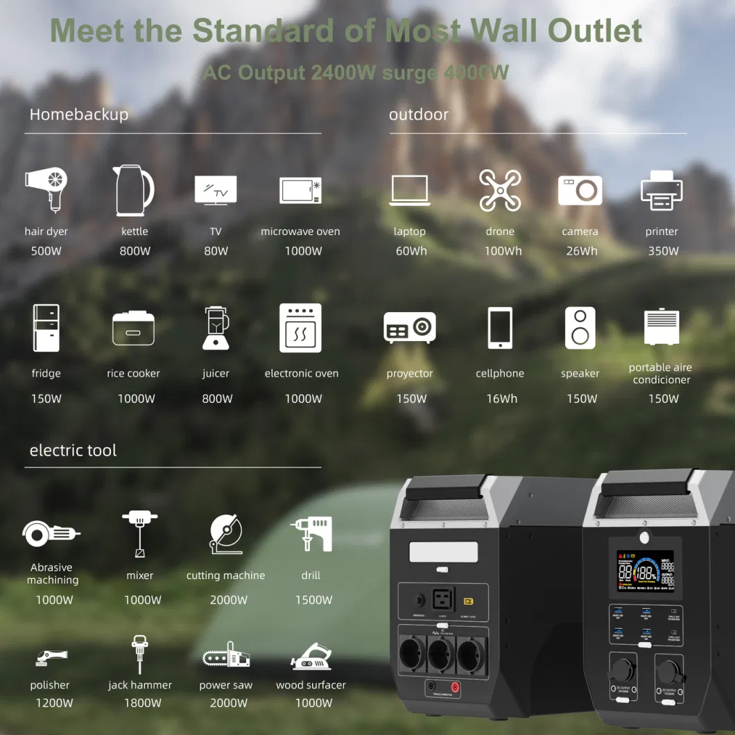 Indoor and Outdoor 2kw 2kwh Lithium Battery Storage System Portable Power Station