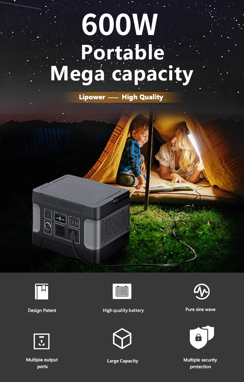 Home Outdoor Camping 600W Rechargeable Solar Generator LiFePO4 Solar Battery Power Station