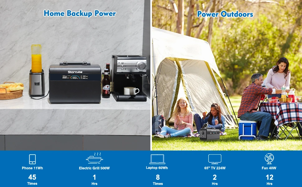 Portable Power Station 600W 529.9wh LiFePO4 Battery for Outdoor Camping