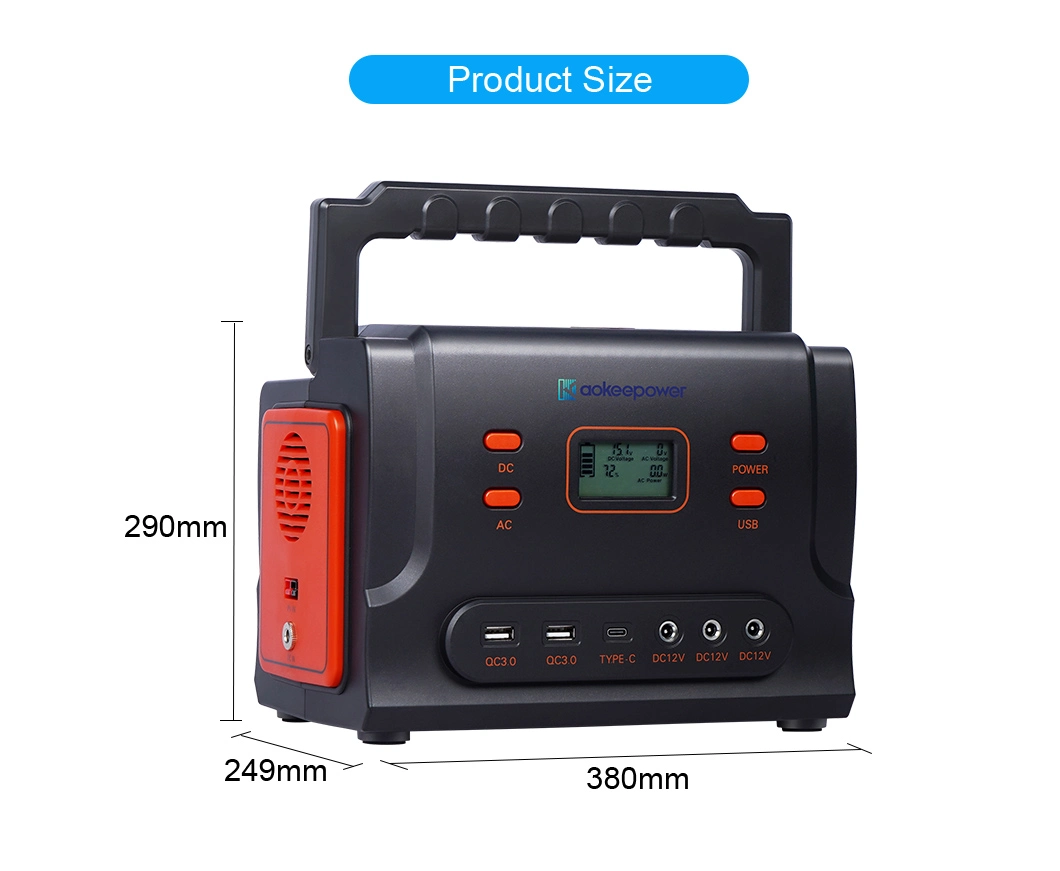 Aoke 500wh Ess LFP 48V UPS USB Type-C Solar Hybrid Inverter Outdoor Fishing Camping Portable Power Bank Battery