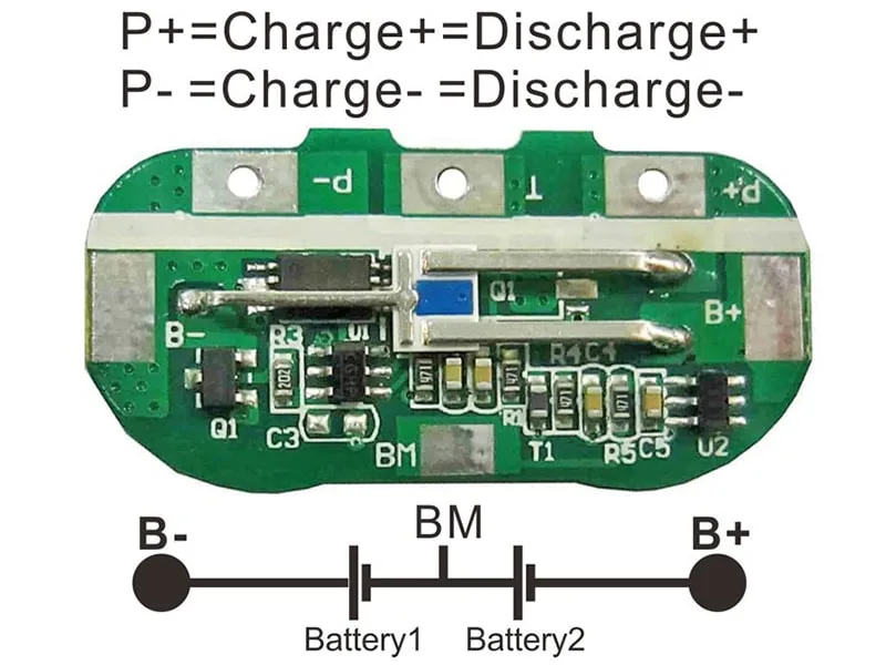 2s 5A RoHS BMS for 7.2V 7.4V Li-ion/Lithium/Li-Polymer 6V 6.4V LiFePO4 Battery Pack with Secondary Protection Size L35.3*W17.5*T3mm (PCM-L02S05-B89)