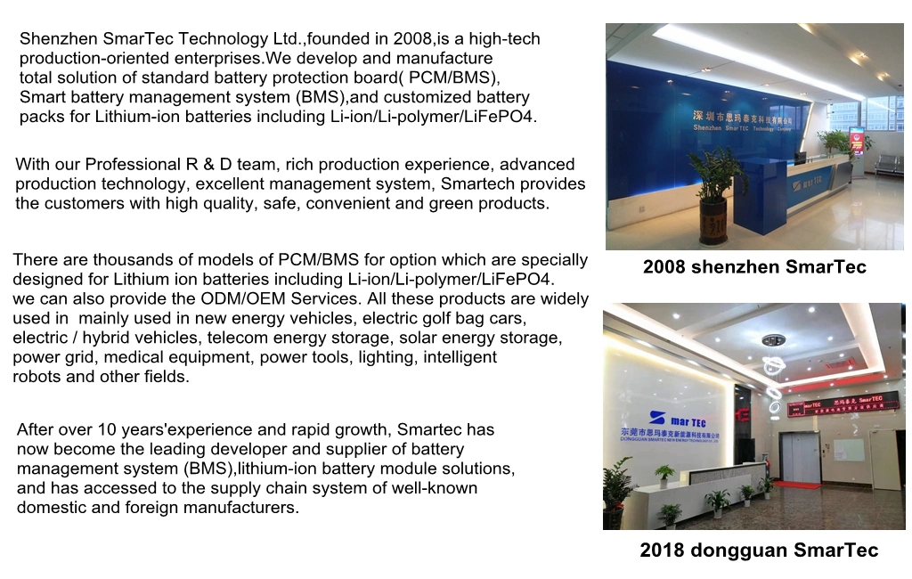 Smartec Long Term Use PCM 3s 4s 5s 100A Management System BMS with Canbus/Smbus/RS232/RS485/Bluetooth