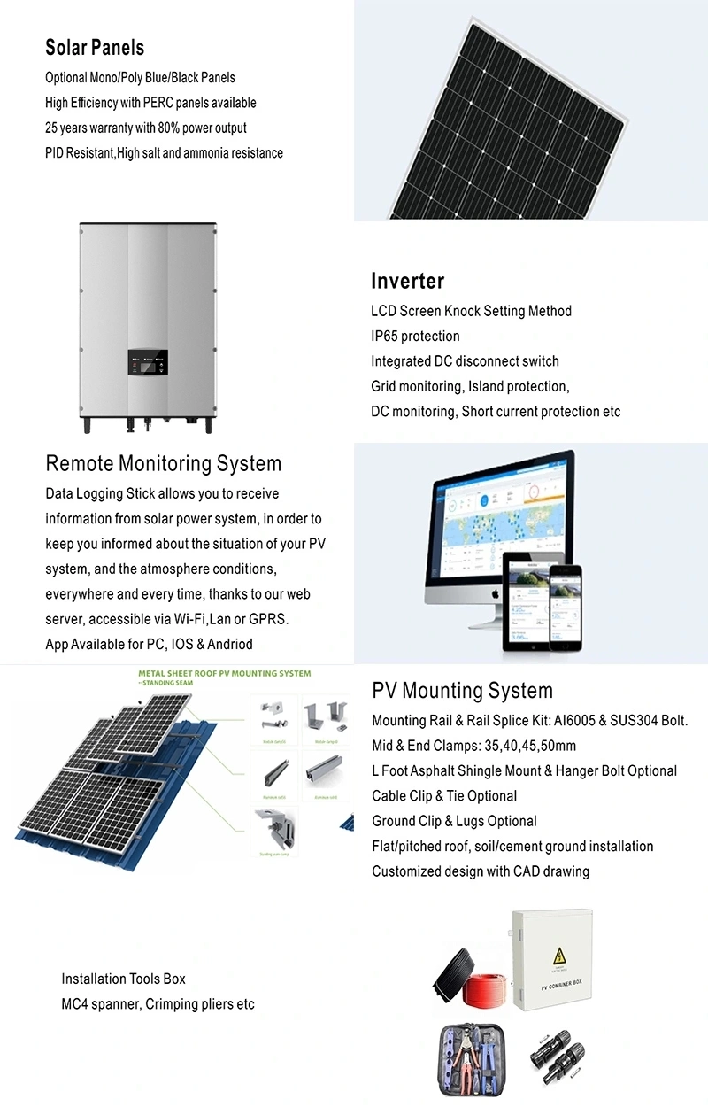 10kw Potovoltaic Solar Power System Panel Module Lithium-Ion Battery Solar Grid Inverter