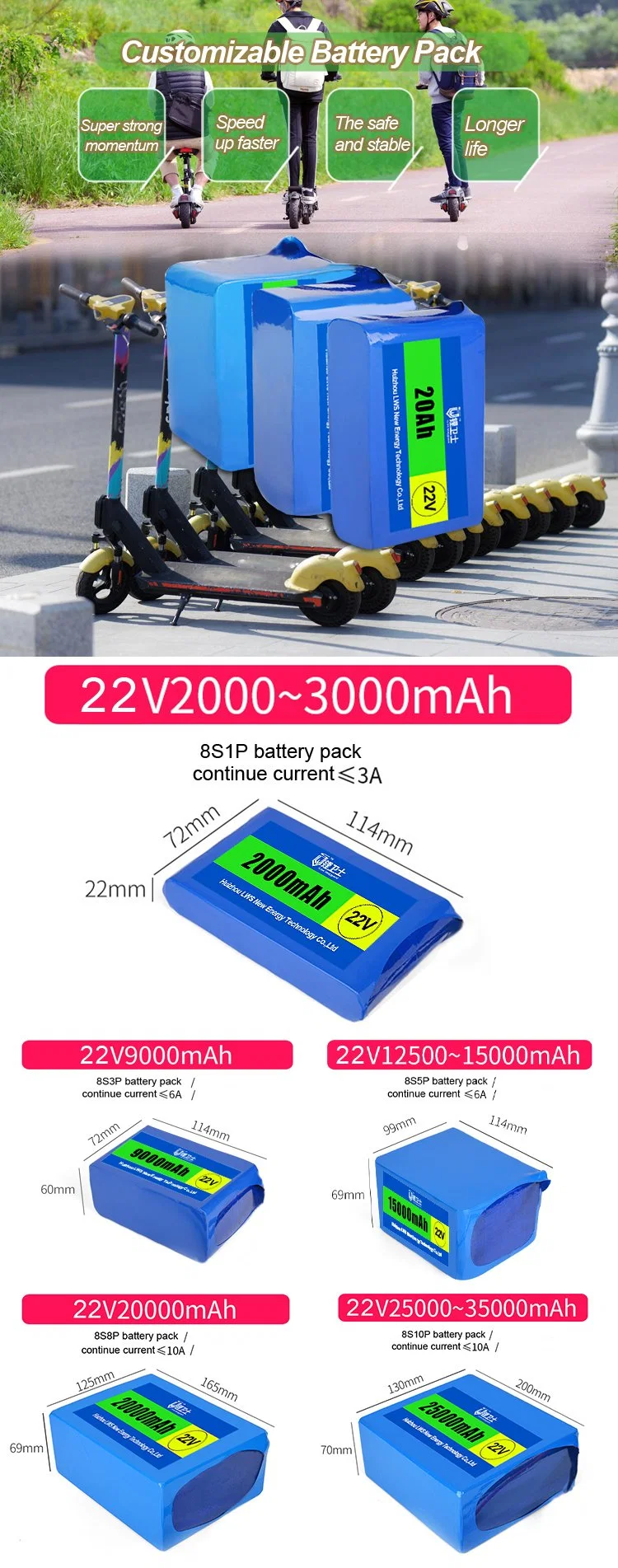 Lws 22V 24V 48V 72V 20ah LiFePO4 Batterie 12V Lithium Ion Battery Pack