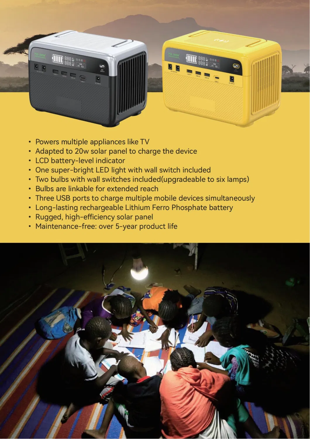 Africa Market DC 300W Lithium Battery Charger Portable Emergency Power Station with 20W Solar Panel