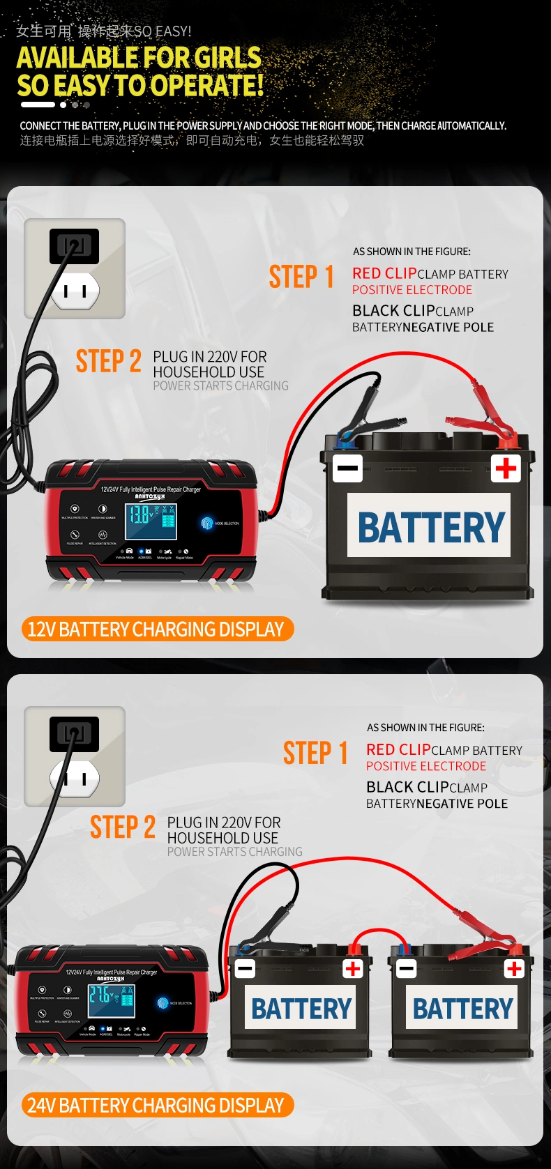 12V 8A 24V4a Lead Acid Car Battery Charger for Lead Acid Battery Pack