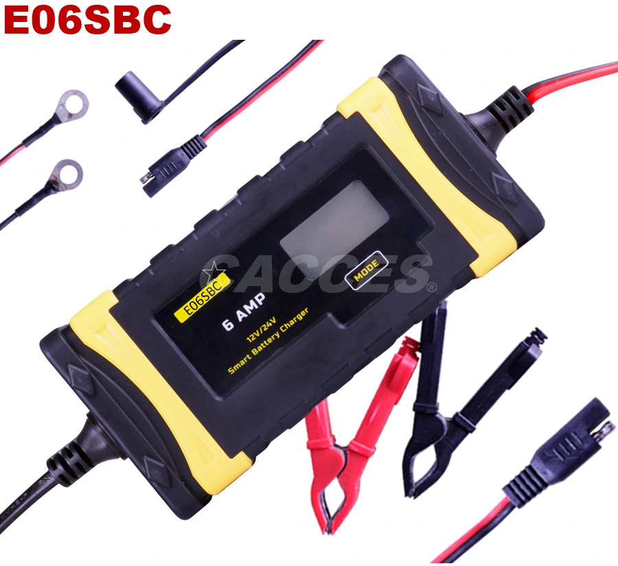 Automatic Smart Car Battery Charger,12V/6A 24V/3A Compatible Trickle Charger for Car,Battery Maintainer,Supersafe Battery Desulfator W/ LCD Display Pulse Repair