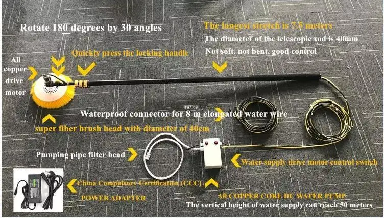 Cleaning Solar Panel Brush Equipment Rotary Double Head Solar Cleaning Tool for Solar Tablecloths