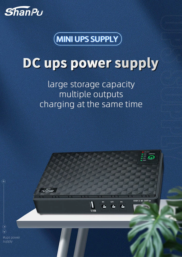 Mini DC UPS Uninterruptible Power Backup Supplies 18W 24W 36W Port 5V 9V 12V Poe USB 8800mAh Lithium LiFePO4 Battery Smart WiFi Router Modem Camera Mini UPS