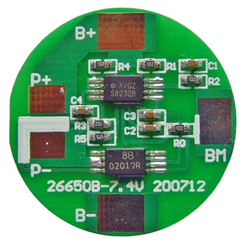 2s 3A Round BMS for 7.2V 7.4V 26650 Li-ion/Lithium/Li-Polymer 6V 6.4V LiFePO4 Battery Pack Size &Phi; 25.5mm (PCM-Li02S3-096)