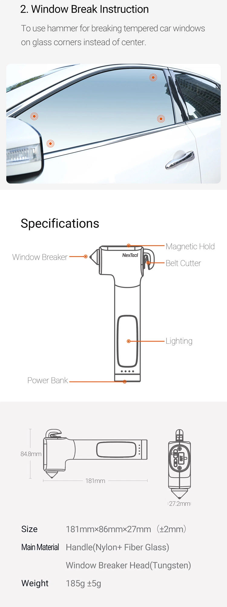 Nextool 2600mAh Battery Emergency Light Survival Tool with Magnetic Plate