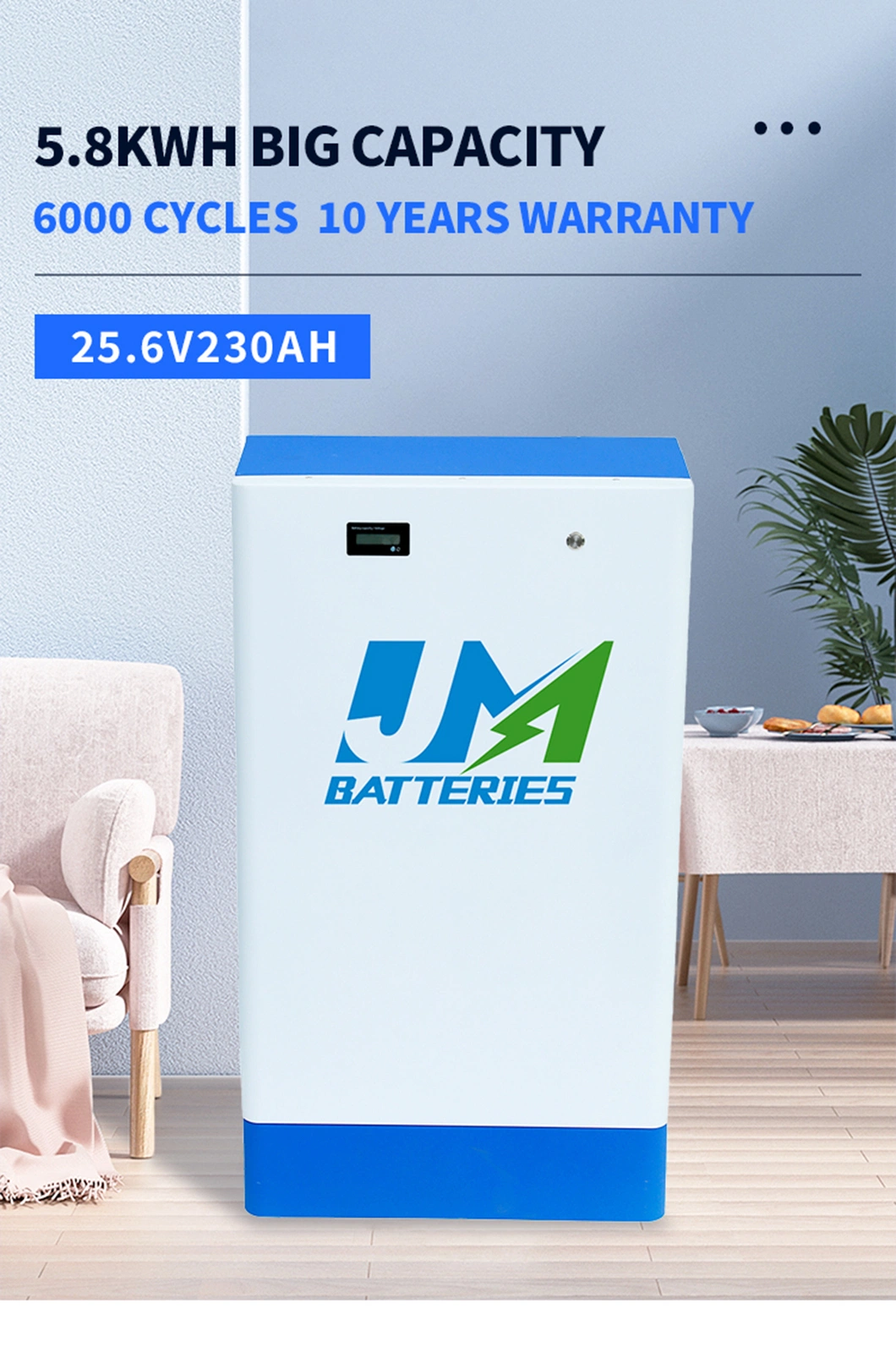 10 Years Cycle Life 25.6V 230ah Lithium Ion Battery Home Battery Energy Storage for Solar