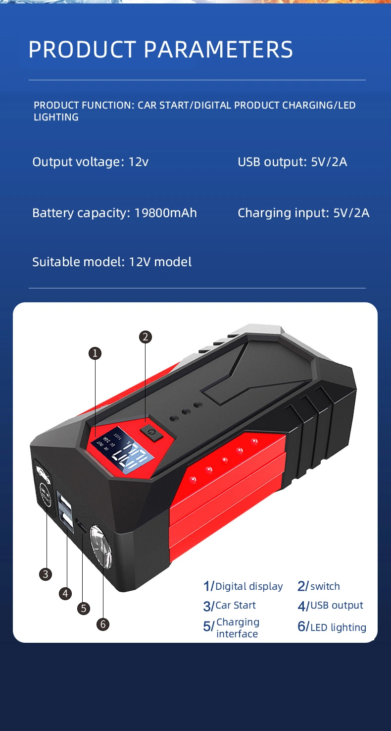 Fast Charge 800A High Power Car Bank and Air Pump Battery Jump Starter