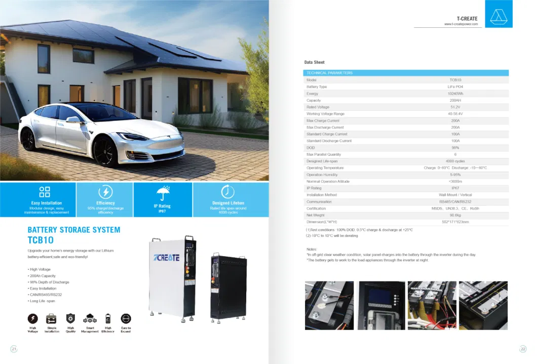 10kwh Li Ion Battery 48V Lithium Battery with BMS for Home Solar Energy Storage