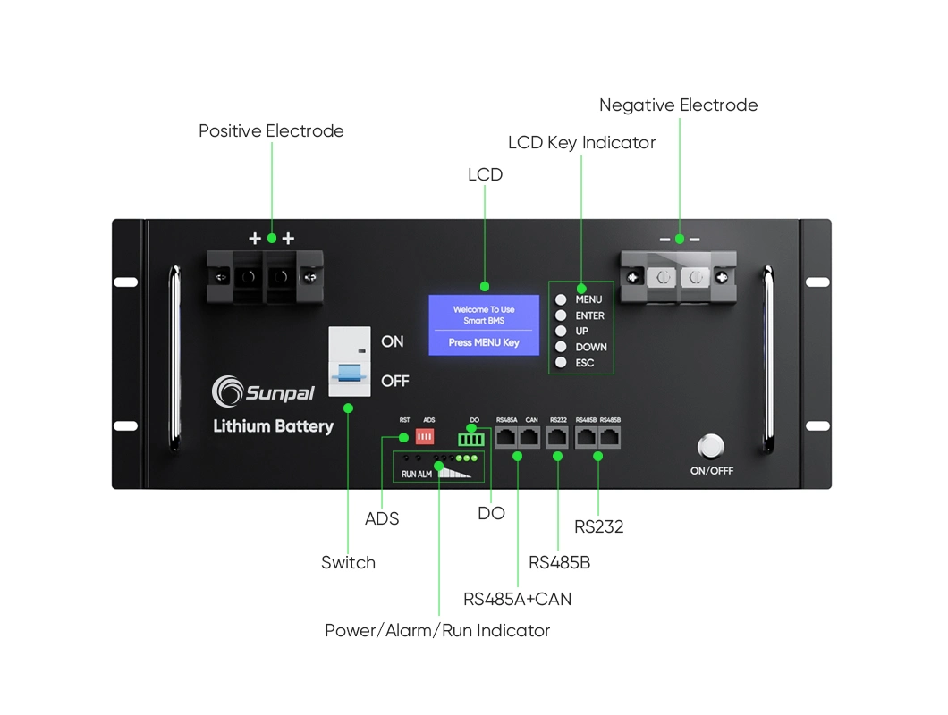 Sunpal Rack Mount LiFePO4 Battery 51.2V 48V 10 Kwh 100ah 200ah Lithium Ion Battery Storage