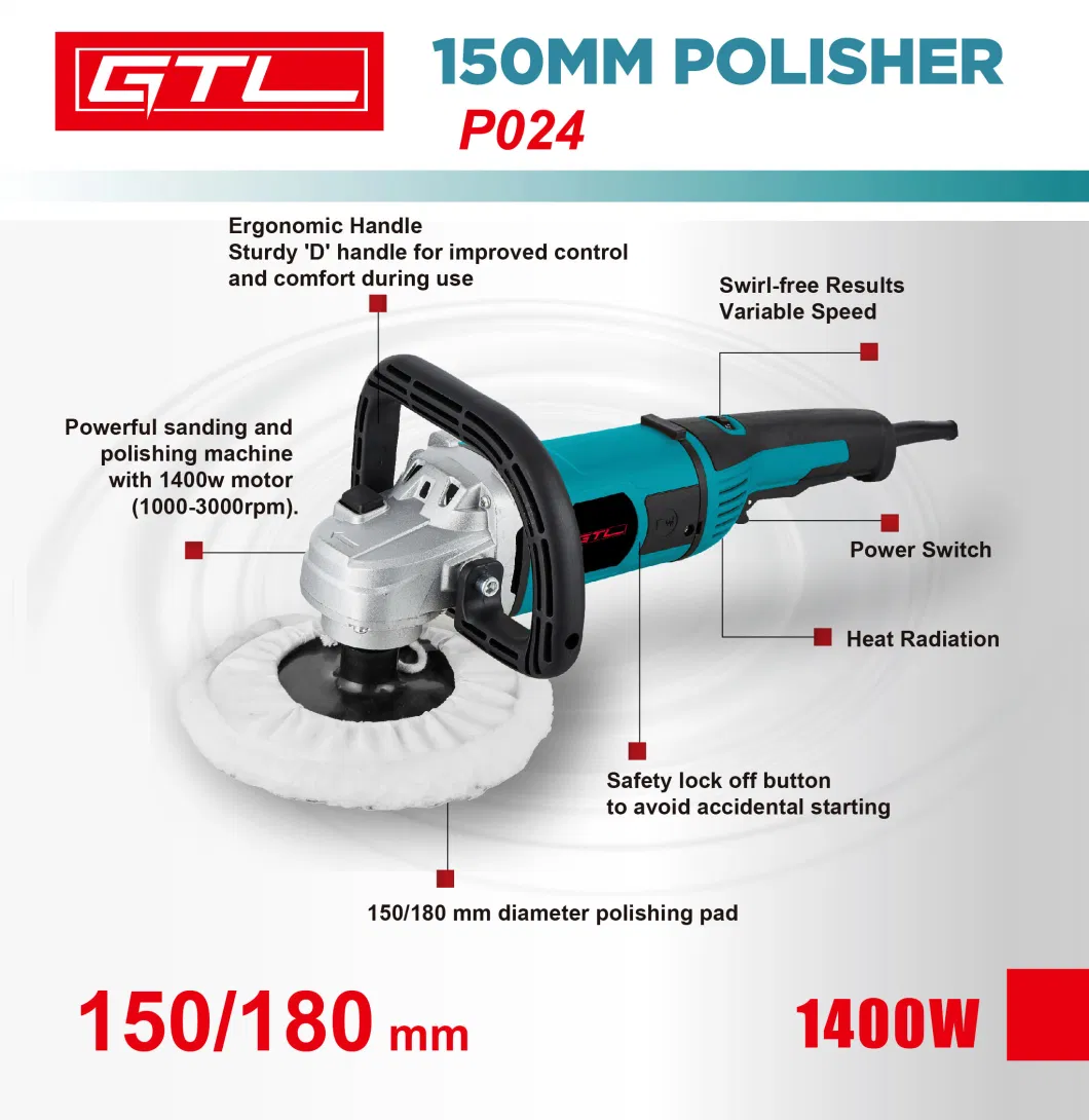 1400W Electric Polisher Power Tools, Car Polisher, 180mm Power Tools Grinder Electric Car Polisher (P024)