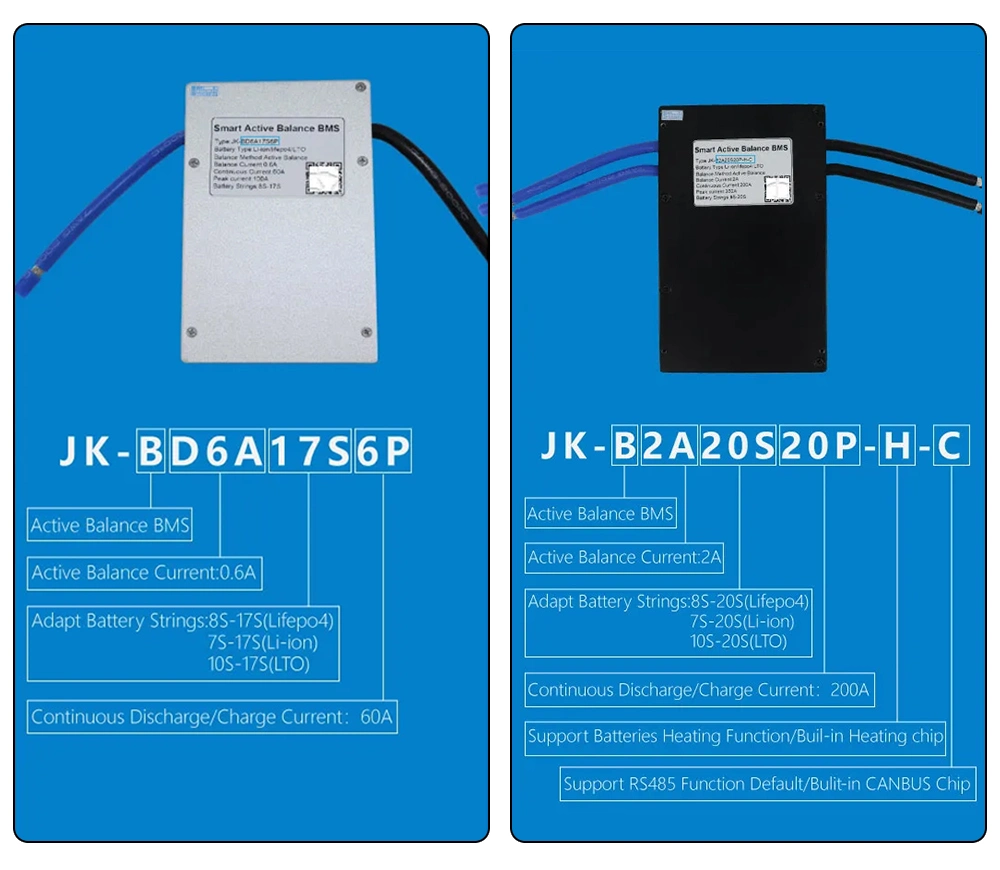 Smart Jk BMS Active Balance Current 1A 2A Bluetooth 4s 6s 7s 8s 12s 16s 20s 24s BMS Jk Inverter 48V 100A 15s