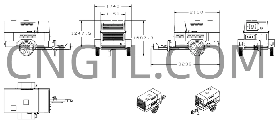 Gtl Perkins High Efficiency 7bar Diesel Engine Small Moveable Screw Air Compressor 185cfm for Sale