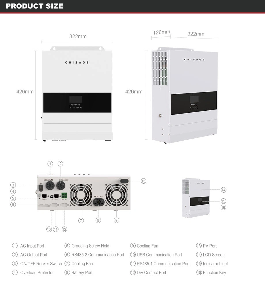 Chisage Ess 5kw off Grid Hybrid Inverter High Voltage 500V for Household