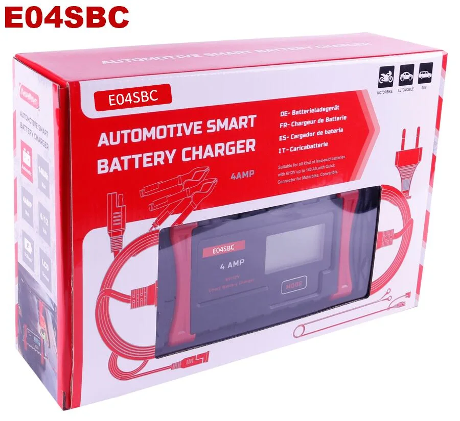 Fully Automatic Battery Charger, 4AMP 6V/12V Car Battery Charger&Maintainer-EU/Am Plug, Red, Portable Smart Car Battery Charger&Maintainer for Car, Motorcycle