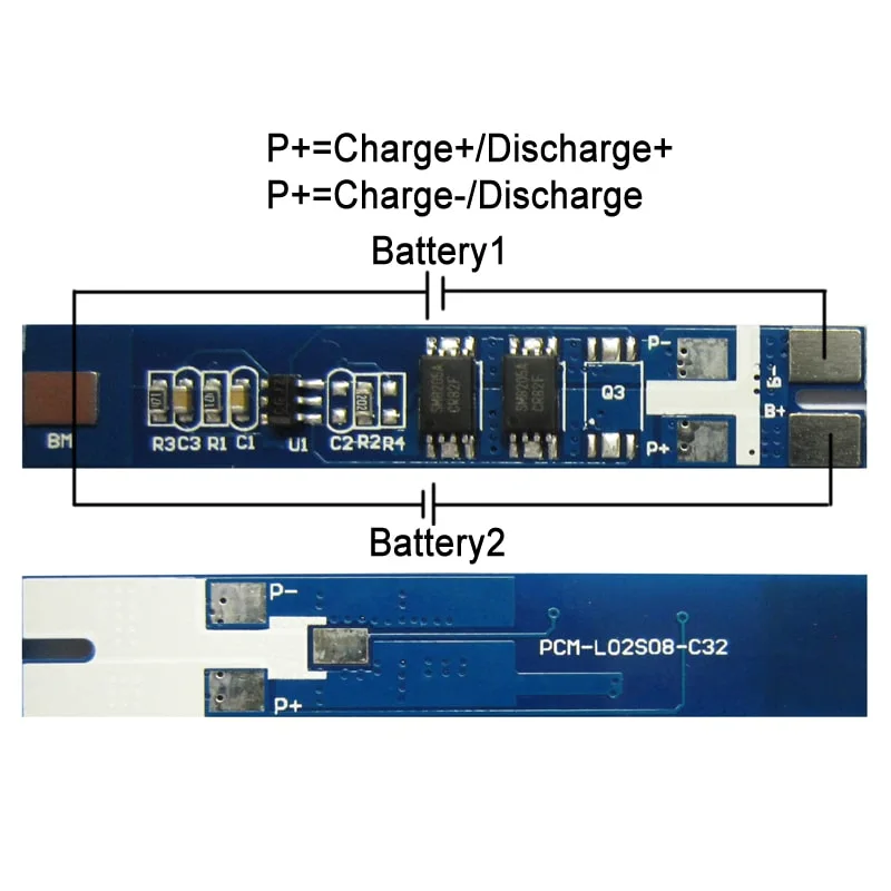 2s 7A BMS for 7.2V 7.4V Li-ion/Lithium/Li-Polymer 6V 6.4V LiFePO4 Battery Pack with Ntc Size L37*W8.5*T2.5mm (PCM-L02S08-C32)