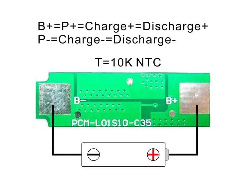 1s 10A BMS for 3.6V 3.7V 18650 18500 Li-ion/Lithium/Li-Polymer 3V 3.2V LiFePO4 Battery Pack with Ntc (PCM-L01S10-C35)