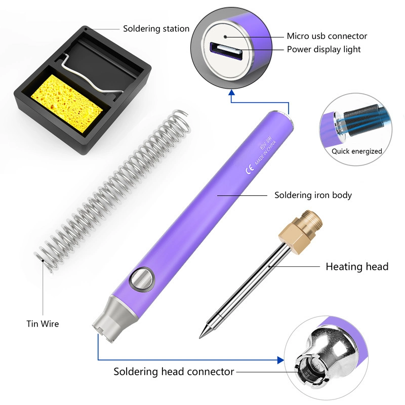 5V 8W Mini USB Wireless Portable Ceramic Core Heating Battery Powered Rechargeable Soldering Iron Pen Kit Welding Repair Tools