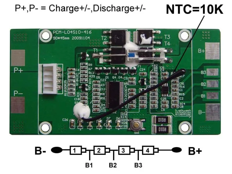 4s 10A BMS for 14.4V 14.8V Li-ion/Lithium/Li-Polymer 12V 12.8V LiFePO4 Battery Pack with Smbus and Ntc (PCM-L04S10-416)