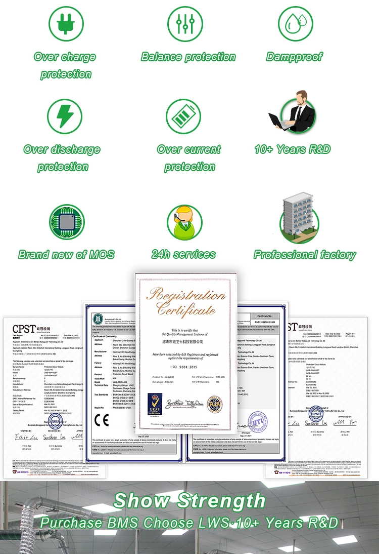 Smart BMS Battery Management System 4~16s 100A with Can RS485 Bl for Li Ion LiFePO4 Battery