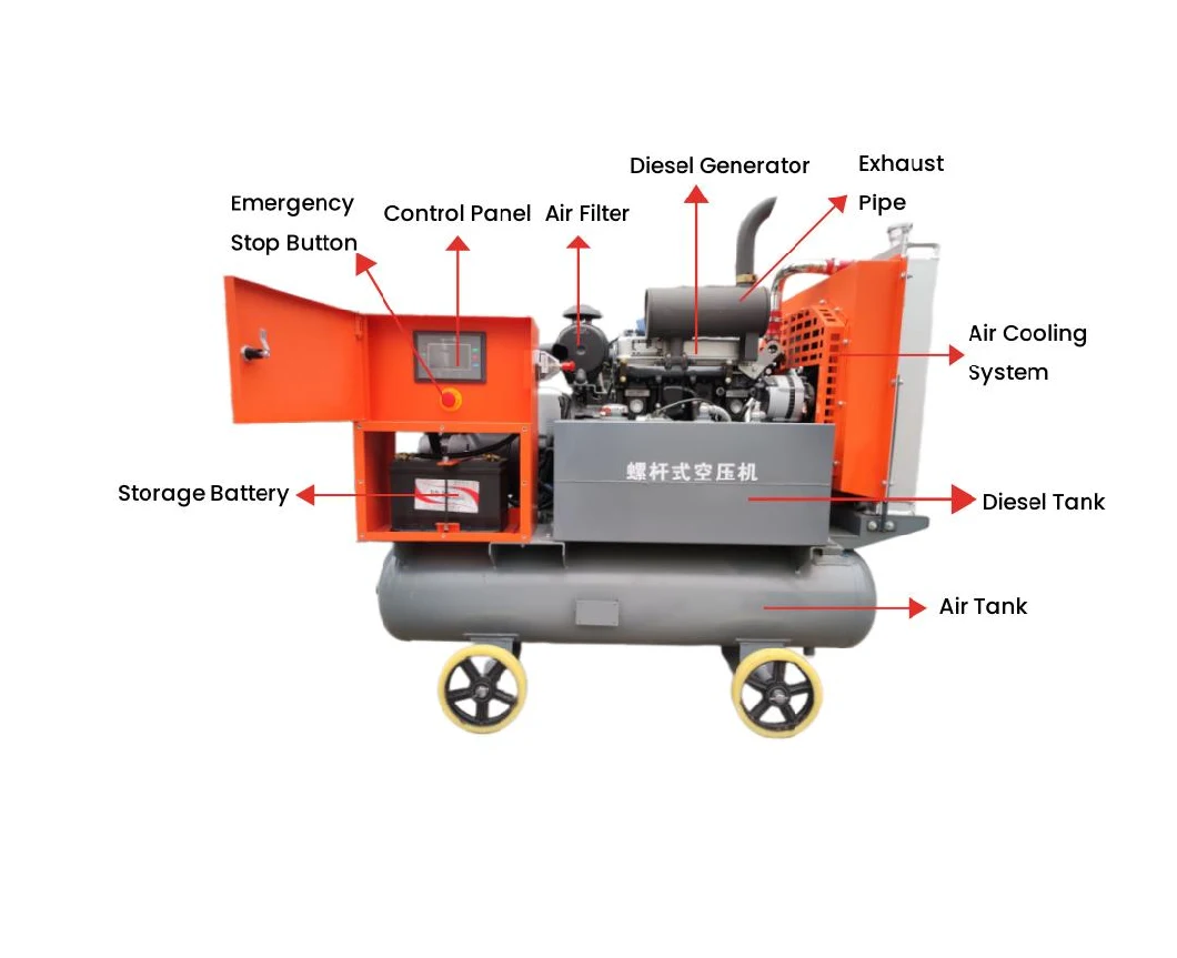 Small Diesel Screw 8bar 37kw Air Compressor Portable Screw Air Compressor