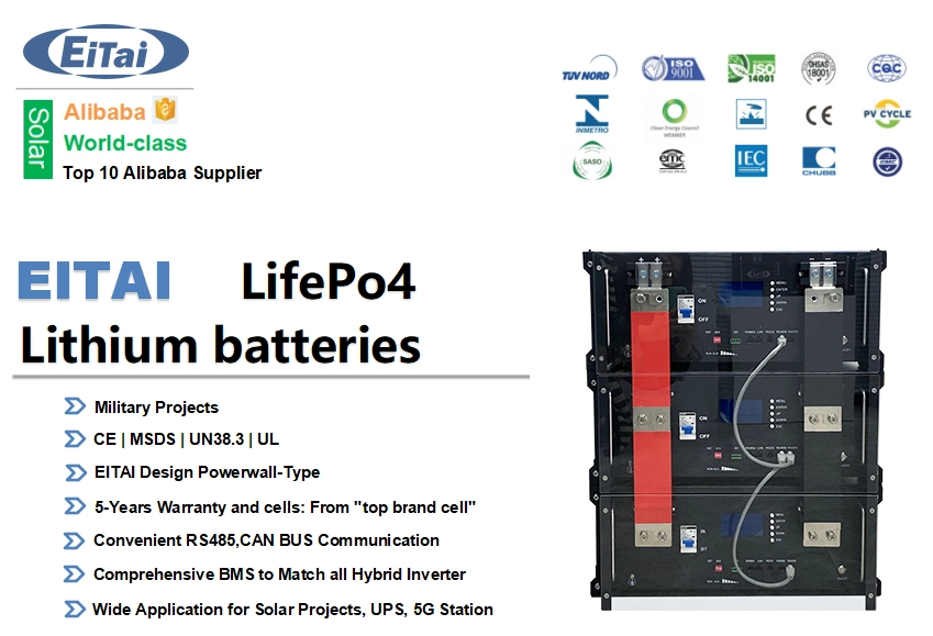 Eitai 48V 200ah 10kw LiFePO4 Smart Solar System BMS Lithium Ion Batteries