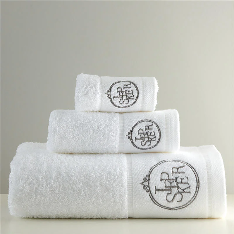 OEM Manufacturer Custom Logo Towel 32s Pure Cotton White Egyptian Cotton Hand Towels Bath 100% Cotton Towel Set for Hotel SPA