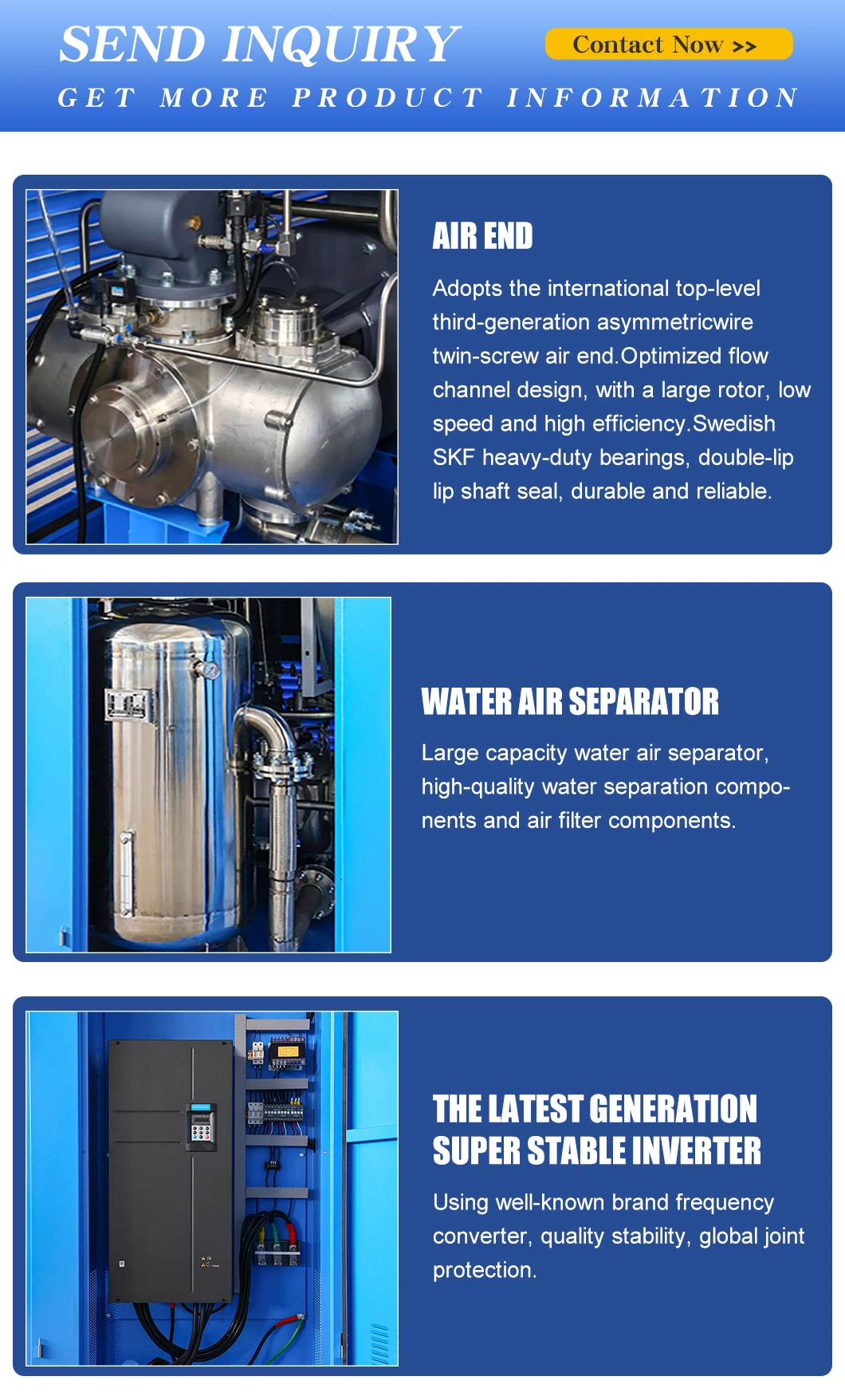 Customized Multi-Specifications Silent Oil Free Screw Air Compressor for Your Requirements