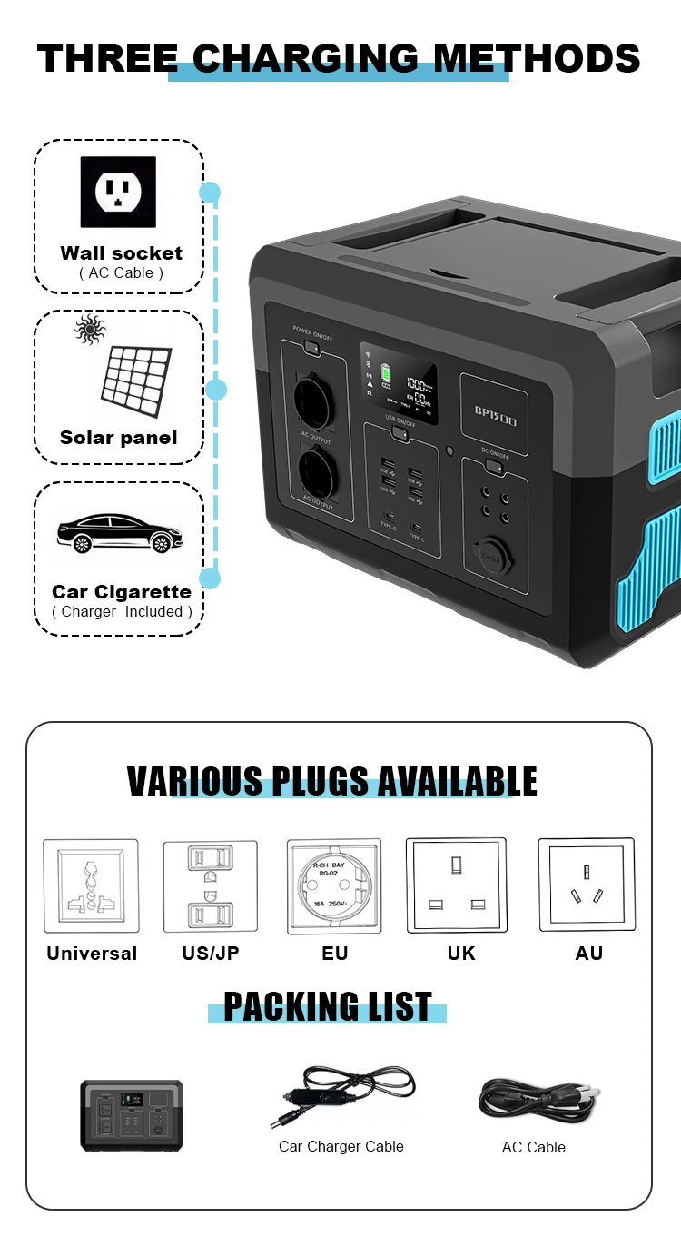 Pufa Lithium Battery Solar Generator 5000W 3000W 2400W 1500W 500W 300W Portable Energy System Station Portable Power Station