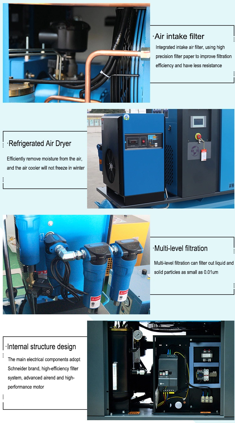 Made in China 7.5kw 11kw 15kw 22kw 8 10 16 Bar Direct Drive AC Electric Industrial Integrated Rotary Screw Air Compressor with Air Dryer for Laser Cutting