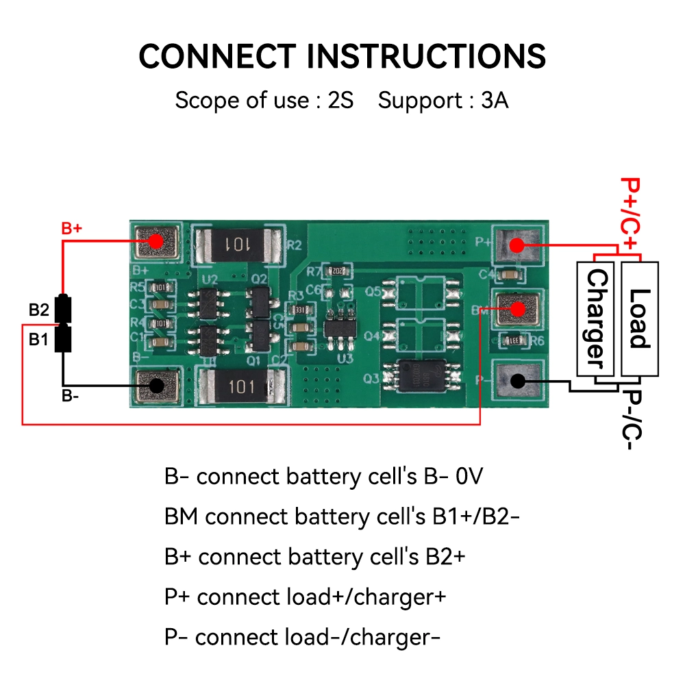 Lws 2s 3A Li-ion Lithium Battery 7.4V 18650 2s Charger Protection Board PCM BMS for Li-ion Lipo Battery Cell Pack