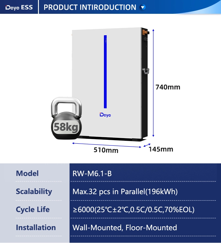 Deye Ess RW-M6.1-B Pollution-Free Home Solar with LiFePO4 Lithium Battery Energy Storage