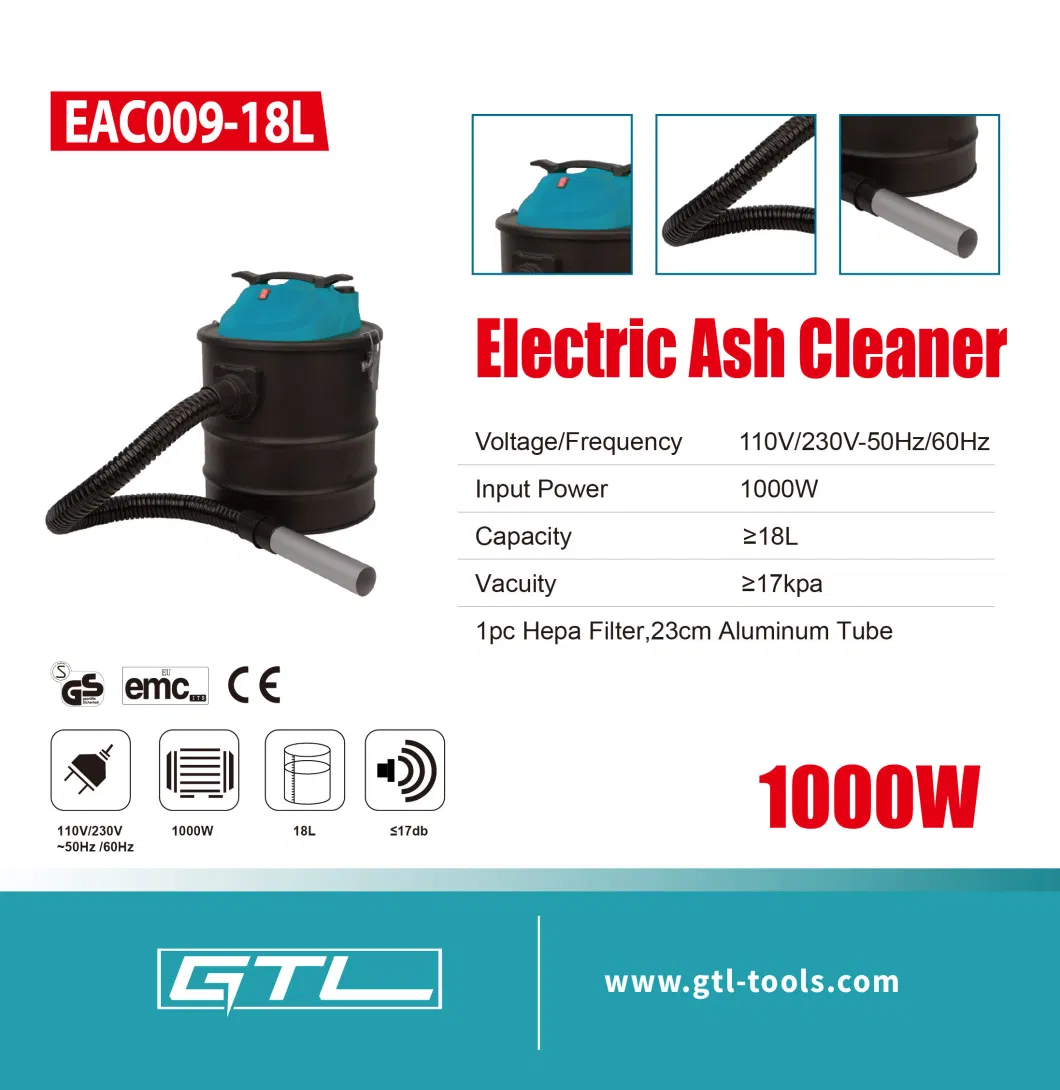 Cleaner Machine, 18L Capacity Electric Fireproof Ash Vacuum, Electric Dry Dust Fireplace Ash BBQ Ash Vacuum Cleaner (EAC009-18L)