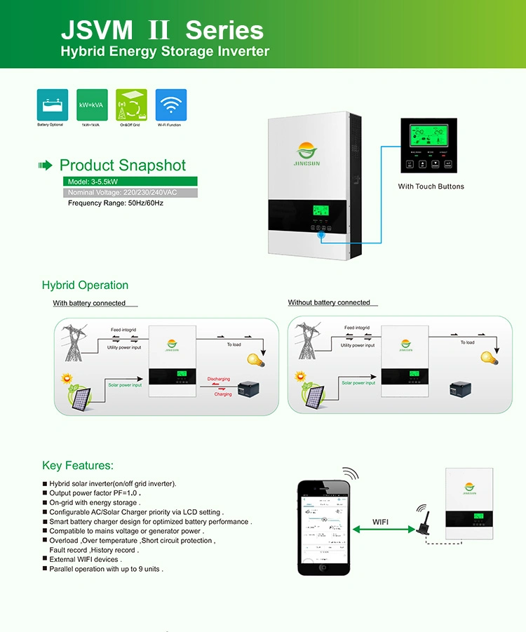 Lightweight Portable Easy Install LED Display Single Phase Lithium Battery Hybrid Inverter