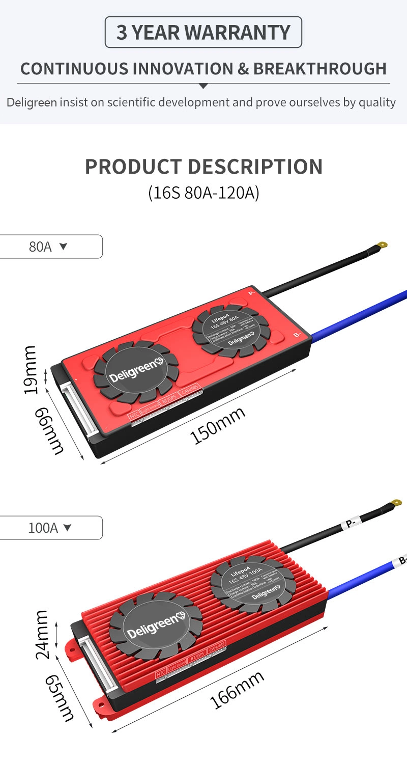 LiFePO4 BMS 16s 48V 80A 100A 120A for 3.2V LiFePO4 Battery Protection Board 16s BMS Waterproof PCM PCB