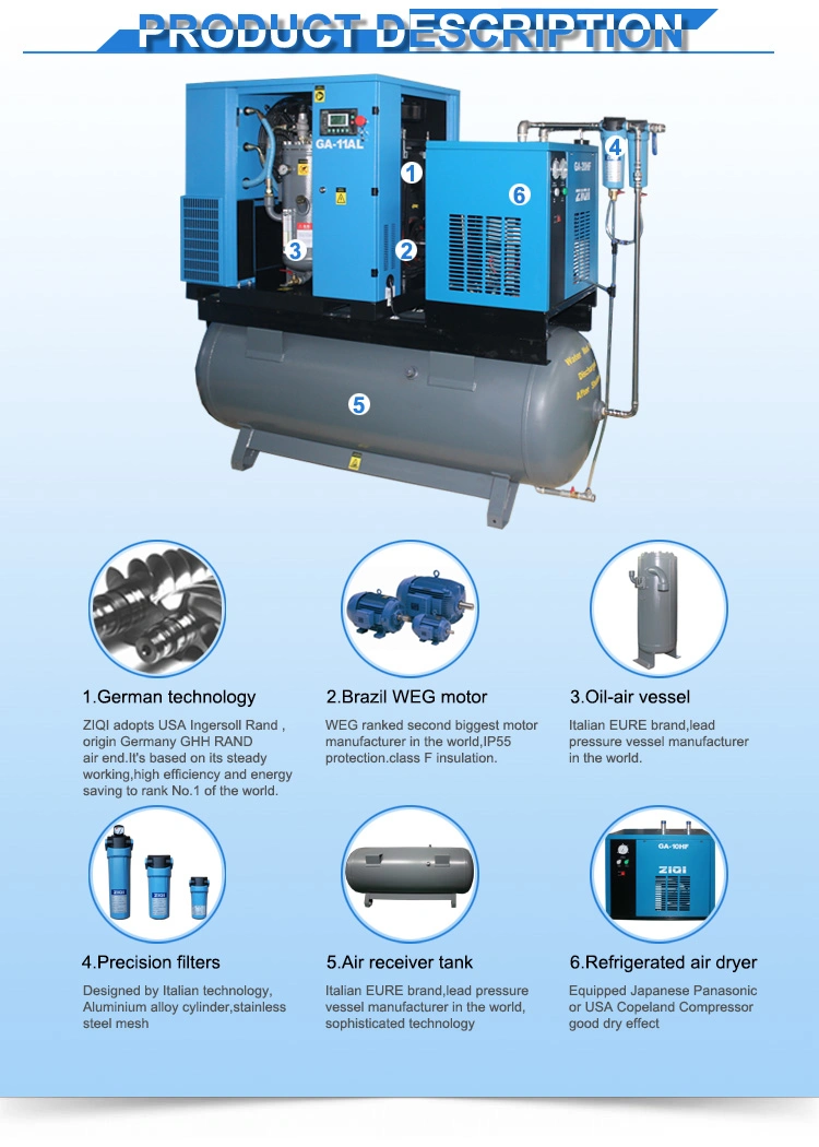 Basic Type 5.5kw Single Air Screw Type Air Compressor for Small Industry