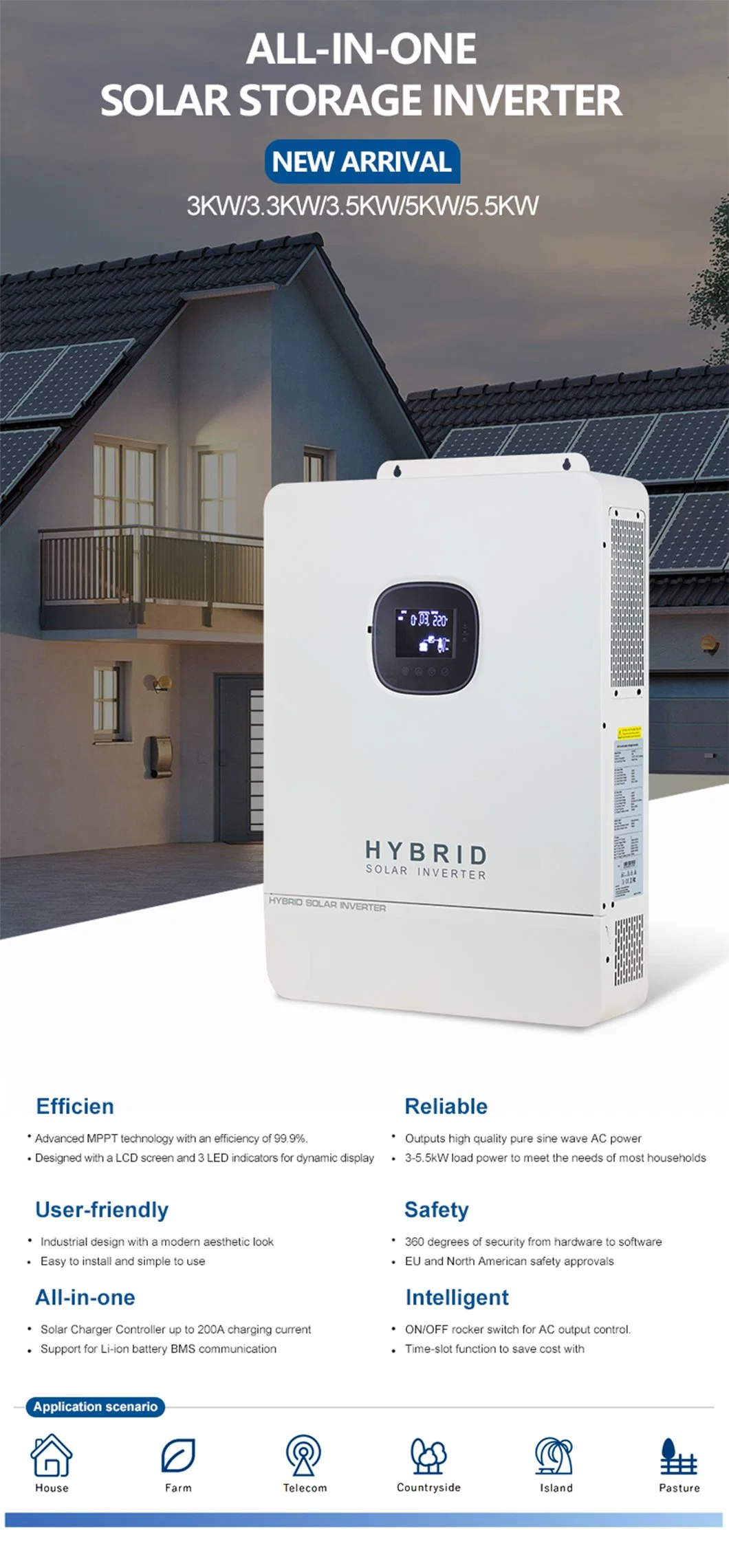 Solar Hybrid Inverters 3kw 5kw Hybrid Split Single Phase Grid-Tie Inverter 15kw Solar Inverter with Inbuilt Battery